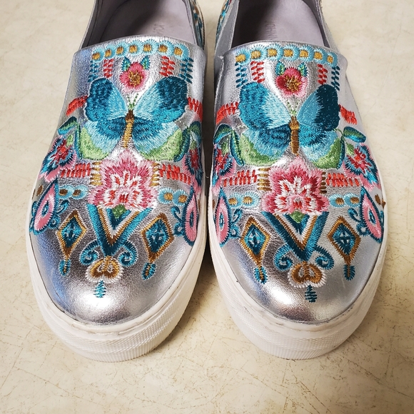 Johnny Was Butterfly Embroidered Silver Metallic Sneaker Boat Loafer 'Vinny' - Picture 7 of 12